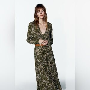 Zara Olive Paisley Long Sleeve Dress